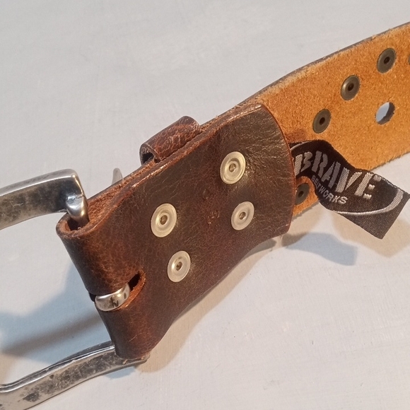 Brave Brown Studded Leather Belt with Hammered Chrome Buckle (33” fit) main image 6